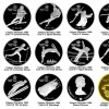 Калгари 1988: олимпийские монеты (Канада).
Серебряные - проба 925 (92,5% - серебро, 7,5% - медь); номинал 20$; 
Золотая - проба 583 (58,3% - золото, 41,7% - серебро); номинал 100$