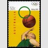 Марка, посвящённая Олимпийским Играм 2008 в Пекине. /Австралия/
Баскетбол - спортсмен с мячом; олимпийские кольца