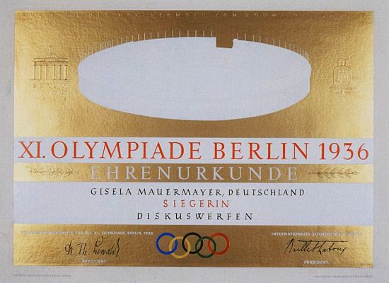 Димплом Олимпийских Игр Берлин 1936