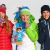 Призёры в прыжках на лыжах с трамплина среди девушек. Россиянка Софья Тихонова (слева) — серебряный призёр