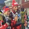 победители одинночной смешанной эстафеты норвежцы Кая Войен Николайсен, Ларс Биркеланд