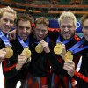 Солт Лейк Сити 2002, шорт-трек: чемпионы мужской эстафеты команда Канады (слева-направо: Jonathan Guilmette, Eric Bedard, Mathieu Turcotte, Marc Gagnon, Francois-Louis Tremblay)
