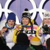 Ванкувер 2010, биатлон: призёры женской гонки преследования на 10 км француженка Мари-Лор Брюне (бронза), немка Магдалена Нойнер (золото) и выступающая за Словакию Анастасия Кузьмина (серебро)