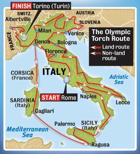 Турин 2006: маршрут Олимпийского Огня