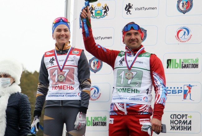Биатлонисты Виктория Сливко и Евгений Гараничев — чемпионы России в одиночной смешанной эстафете