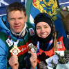 10.01.2026. Чемпионат России 2026 по биатлону, Ижевск: победители одиночной смешанной эстафеты Кирилл Бажин и Наталия Шевченко. ©СБР
