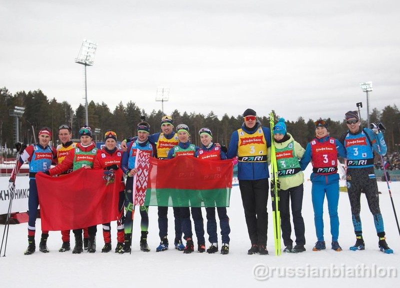 16.03.2025. Чемпионат России 2025 по биатлону, Тюмень: призёры смешанной эстафеты команды