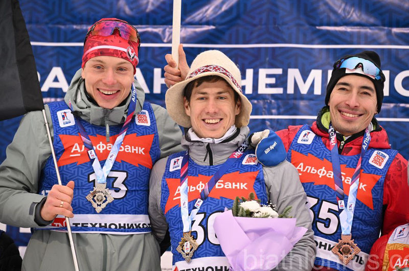 08.01.2026. Чемпионат России 2026 по биатлону, Ижевск: призёры мужской индивидуальной гонки