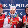 11.01.2026. Чемпионат России 2026 по биатлону, Ижевск: призёры женского масс-старта Виктория Сливко (серебро), Виктория Метеля (золото) и Анастасия Томшина (бронза). ©СБР