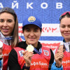 13.09.2025. Чемпионат России по летнему биатлону, Чайковский: призёры женского спринта Екатерина Мошкова (серебро), Елизваета Каплина (золото), Виктория Метеля (бронза). ©СБР