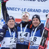 19.12.2025. Кубок мира 2025/2026 по биатлону, III этап, Анси: призёры мужской спринтерской гонки норвежцы Йоханнес Дале-Шевдал (серебро), Ветле Шостад Кристиансен (золото), француз Эмильен Жаклен (бронза)