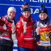 29.03.2026. Биатлон. Чемпионат России 2026, Уват: призёры женского марафона на 30&nbsp;км Анастасия Томшина (серебро), Анастасия Халили (золото), Виктория Сливко (бронза). ©СБР