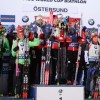 Призеры в смешанной эстафете команды Германии (серебро), Норвегии (золото) и Италии (бронза)