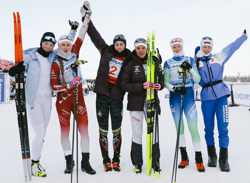 25.01.2026. Лыжные гонки. Чемпионат России 2025, Сыктывкар: призёры женского командного спринта 25.01.2026. Лыжные гонки. Чемпионат России 2025, Сыктывкар: призёры женского командного спринта