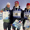 21.11.2025. Лыжные гонки. Хибинская гонка 2025, Кировск: победители и призёры мужского спринта классическим стилем Сергей Забалуев (2 место), Александр Терентьев (1 место) и Иван Горбунов (3 место). ©ntvh1