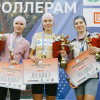 20.09.2025. Летний чемпионат России 2025 по лыжным гонкам (лыжероллеры), Малиновка: призёры женской гонки на 10 км свободным стилем Алина Пеклецова (серебро), Екатерина Шибекина (золото) и Наталья Терентьева (бронза). ©ФЛГР