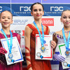 16.10.2025. Фигурное катание. Гран-при России 2025/2026, юниоры, I этап, Москва: победительница и призёры в соревнованиях среди девушек Софья Смагина (серебро), София Дзепка (золото), Софья Федотова (бронза). ©ФФККР