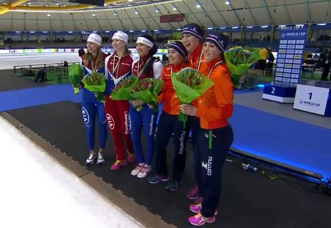 призёры в женском командном спринте голландки (1 место) и россиянки (2)