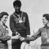 Рим 1960: призёры в беге на 100 метров среди женщин. Слева направо: британка Доротти Хайман (Dorothy HYMAN) - серебро, американка Вильма Рудольф (Wilma RUDOLPH) - золото и итальянка Джузепинна Леоне (Giuseppina LEONE) - бронза