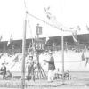 1912 год, Стокгольм, V Олимпийские Игры, легкая атлетика: один из двух победителей соревнований в десятиборье James Francis Thorpe (США) в одной из своих попыток в прыжке с шестом в высоту