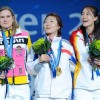 Ванкувер 2010, конькобежный спорт: призёры в беге на 500 метров немка Дженни Вольф (серебро), кореянка Ли Сан Хва (золото) и китаянка Ван Бэйсин (бронза)