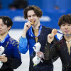 13.02.2026. Олимпийские игры 2026&nbsp;года, фигурное катание: призёры в мужском одиночном катании японец Юма Кагияма (серебро), казахстанец Михаил Шайдоров (золото) и японец Шун Сато (бронза)