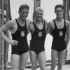 Лос-Анджелес 1932: призёры соревнований по прыжкам с 10-метровой вышки американцы (слева-направо) Гарольд Смит (Harold Smith) - золото, Мики Галитцен (Mickey Galitzen) - серебро, и Франк Куртц (Frank Kurtz) - бронза